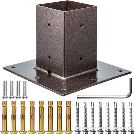 VEVOR Post Base, 4 x 4 inch (Inner Size 3.6 x 3.6 inch) 10PCS Wood Fence Post Anchor Base, Heavy Duty Powder-Coated Steel Post Bracket with Screws, for Deck Porch Railing Support Trim.